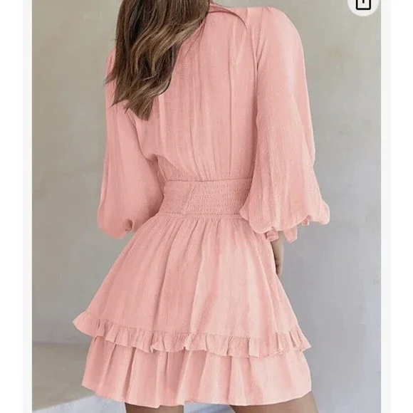 zescia womans sexy long sleeve dress w/tie, smocked waist sz womans sm NWT - Picture 2 of 14